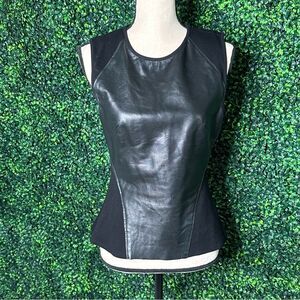 100% Lambskin Black Leather Peplum Tank Graham & Spencer Top Sz S